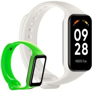 Xiaomi Redmi Smart Band 2 + groene armband, 3,9 cm, lichte en ultradunne behuizing 9,99 mm, 30 sportmodi, SpO2, batterij tot 14 dagen, wit