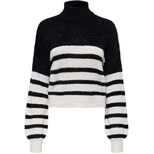 ONLY ONLPIUMO L/S Stripe Rollneck KNT Pullover Sweater, Black/Stripes: Cloud Dancer, L (3-pack)