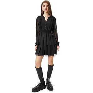 Koton Tulle mini-jurk voor dames, lange mouwen, gelaagd, met knopen en plooien, gevoerd, 999 (zwart), L
