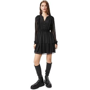 Koton Dames Tulle Mini Lange Mouwen Tiered Gimped and Button Detail Ruffle Lined Jurk, 999 (zwart), XL