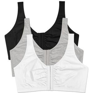 Fruit of The Loom Dames Front Close Builtup Sportbeha, Zwart/Wit/Heather Grey 3-pack, 38