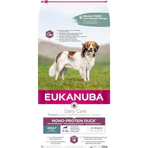 EUKANUBA Daily Care Mono-Protein - droog premium hondenvoer met eend voor volwassen honden, ideaal voor honden met voedselintoleranties, voor alle rassen, 12 kg