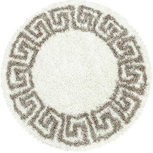 Muratap Pera Soft Shaggy Vloerkleed, modern design met rand, langpolig tapijt voor slaapkamer en woonkamer, geschikt voor vloerverwarming, maat: 80 cm, rond, kleur: crème/beige