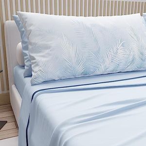 PETTI Artigiani Italiani - Katoenen beddengoed met kussenslopen met digitale print, Frans bed, boven- en onderlaken met hoeken, lichtblauw, 100% Made in Italy