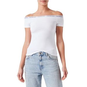 Calvin Klein Jeans Elastische Bardot-top met logo voor dames Overig gebreid, Helder Wit, L