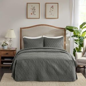 Madison Park Quebec 3-delig Fitted Bedspread Set, King, Dark Grey