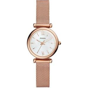 Fossil Carlie Mini horloge voor dames, Quartz uurwerk met roestvrij stalen of leren band, Roze goudtint en wit