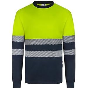 VELILLA 305635; T-shirt van gerecycled polyester, tweekleurig, lange mouwen, gesegmenteerde band, marineblauw en neongeel, maat 2XL, marineblauw en neongeel, XXL