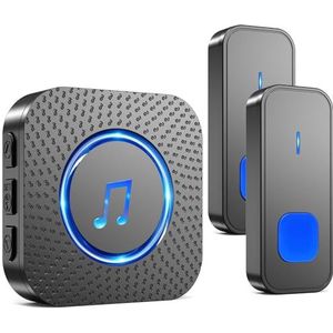 SURFOU Deurbel, 400M Bereik, Waterdichte Draadloze Deurbel Bel Voor Buiten met 2 Zenders, 55 Melodieën, 5 Volumes, Led-Display, Huisdeurbel met Batterij, Plug in Voor Het Stopcontact, Zwart