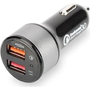 ednet 84103 USB auto-oplaadadapter, ingang 12-24 volt, 2 poorten - 1x 5V/2,4A - 1x Qualcom Quick Charge 3.0, zwart