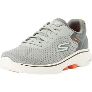 Skechers Heren GO Walk 7 Sneakers, grijs en oranje textiel/synthetisch, 10 UK, Grijs en Oranje Textiel Synthetisch, 45 EU