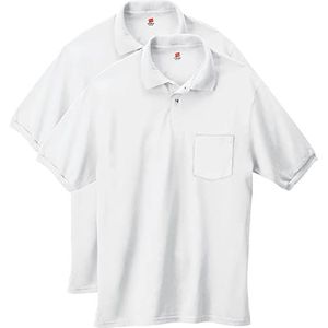 Hanes Mannen korte mouw Jersey Pocket Polo (Pack van 2), Kleur: wit, M