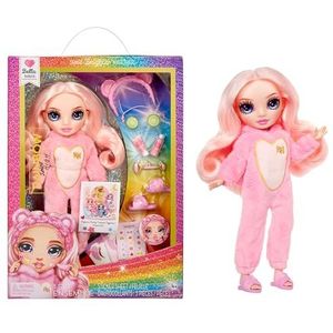 Rainbow High Junior High PJ Party - Bella (Roze) - 22 cm Beweegbare Pop met Zachte Onesie, Slippers en Speel Accessoires - Kinderspeelgoed - Geweldig voor Leeftijden 4-12 Jaar