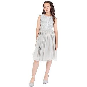 Maya Deluxe Midi-jurk voor meisjes, pailletten, feestjurk, tutu, bruidsmeisjes, bruiloft, met ceintuur, Zacht Grijs, 11-12 jaar