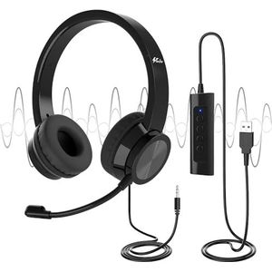 USB-headsets met microfoon, U17D 3 m lengte ruisonderdrukkende headset stereo hoofdtelefoon voor pc, laptop USB/3,5 mm, multifunctionele USB-headsets oortelefoon voor callcenter