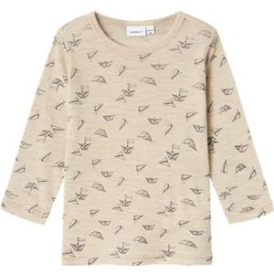 NAME IT Jongens Nmmwang Wool Rib Ls Top AOP shirt met lange mouwen, beige, 98 cm