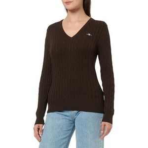 GANT - Stretch Cotton Cable - V-hals Sweater - Donkerbruin