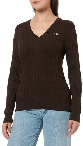 GANT - Stretch Cotton Cable - V-hals Sweater - Donkerbruin