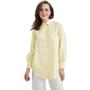 DeFacto Hemdblouse met lange mouwen voor dames, hemd met knopen voor vrijetijdskleding, geel, XL