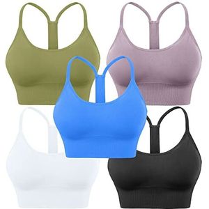 Evercute Cross Back Sport BH's Gewatteerde Strappy Criss Cross Cropped Bras voor Yoga Workout Fitness Lage Impact, Zwart Wit Blauw Paars Olijfgroen 5pack, M
