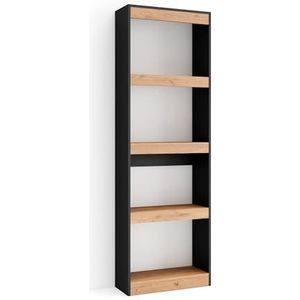 Skraut Home Boekenkast | Boekenkast | Wandboeken | 60 x 186 x 25 cm | Woonkamer - eetkamer - kantoor | met opbergruimte | Moderne stijl | eiken en zwart