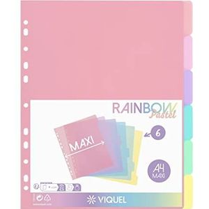 Viquel - Set met 6 registers van kunststof Rainbow Pastel – Maxi-formaat (24,5 x 30,5 cm) – voor mappen A4 Maxi formaat of ordners – pastelkleuren