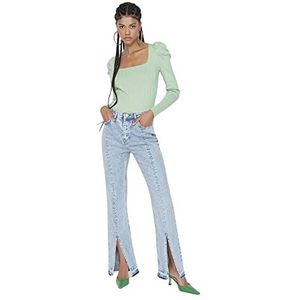 Trendyol Vrouwen Hoge Taille Rechte Pijpen Flare Jeans, Blauw, 62