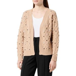faina Dames gebreide jas met V-hals en parelversiering acryl beige maat XS/S, beige, XS