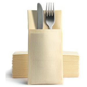 Alvotex CHIC Airlaid 50 Bestekservetten Bestekzakken, lijkt op stof, hoogwaardige wegwerpservetten, 39x40cm, Champagne