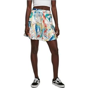 Urban Classics AOP satijnen mini-rok voor dames, softyellowvacation, 4XL, Softyellowvacation, 4XL