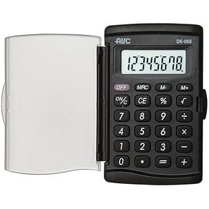 Alevar AVC rekenmachine, 8 cijfers, met transparante hoes met klep en toetsen van rubber, formaat 57 x 92 x 8 mm, kleur zwart, 1 stuk
