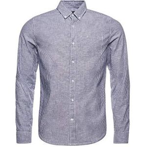 Superdry Linen Cotton LS Shirt Navy Stripe S Heren, Marineblauwe streep, S