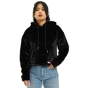 Urban Classics Oversized korte teddy hoodie voor dames met capuchon, zwart, S