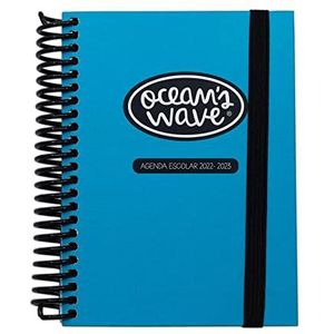 Ocean's Wave Schoolagenda 2022-2023, model neonblauw, DIN A5, 21,3 x 16 cm, 2 dagen per pagina, harde omslag en spiraalbinding, jeugdig design