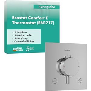 hansgrohe Ecostat Comfort E 33716000 Douchethermostaat, inbouw, met veiligheidsvergrendeling bij 40 °C, thermostaat voor de douche, 2 verbruikers, chroom