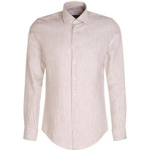 Seidensticker Zakelijk overhemd voor heren, slim fit, zacht, kent-kraag, lange mouwen, 100% linnen, zand, 42