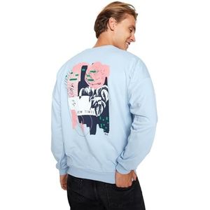 Trendyol Heren ronde hals effen normaal sweatshirt, blauw, S, Blauw, S