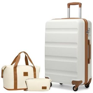 Kono Bagageset Reizen ABS Hard Shell Cabine Koffer met TSA-slot en uitbreidbare reistas & toilettas, crme Wit, 19 Inch Luggage Set, Modieus