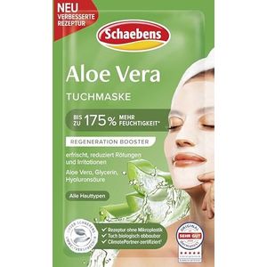 Schaebens Aloë vera doekmasker – verfrist, vermindert roodheid en irritatie met aloë vera, glycerine en hyaluronzuur voor alle huidtypes.