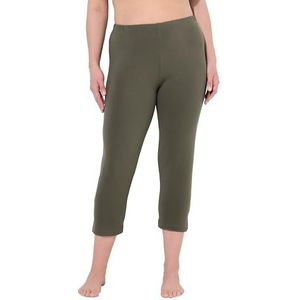 Ulla Popken Dames grote maten grote maten plus size capribroek, 7/8-lengte, elastische tailleband, tot maat 66/68, olijfgrijs, 32W / 32L