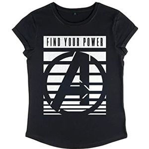 Marvel Women's Avengers Classic Panther Power Avenger Roll Sleeve T-shirt, zwart, M, zwart, M