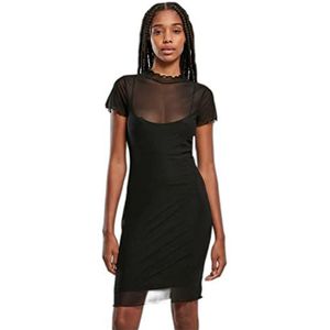 Urban Classics Ladies Mesh Double Layer Jurk Vrouwen Korte Jurk Zwart Basics, Streetwear, zwart, S