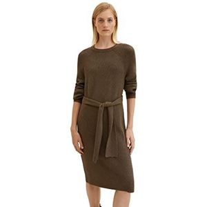 TOM TAILOR Dames Gebreide jurk met ceintuur 1034084, 30668 - Tarmac Khaki Melange, 36