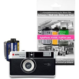 AgfaPhoto analoge 35 mm 1/2 formaat fotocamera in set met zwart/wit negatieve film + batterij + negatief + beeldontwikkeling per post