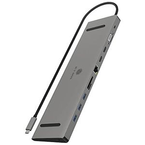ICY BOX USB-C docking station voor Windows, 2x HDMI, LAN, Power Delivery, USB 3.0 hub, kaartlezer, audio, aluminium, grijs