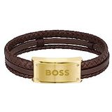 BOSS Jewelry GALEN Collection Leren armband voor heren in beige, bruin of zwart, Eén maat, Leer, Geen edelsteen