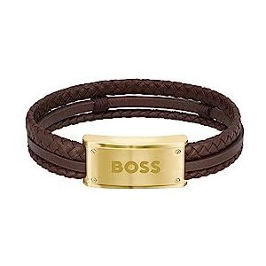 BOSS Sieraden Heren GALEN Collectie Lederen Armband Bruin - 1580424, Eén maat, Leer, Geen edelsteen