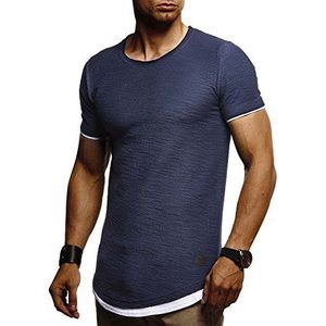 Leif Nelson T-shirt voor heren, zomer, met ronde hals, regular fit, 100% katoen, basic T-shirt voor heren, casual T-shirt, donkerblauw, L