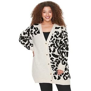 Trendyol Dames V-hals luipaard oversized plus size vest trui, multi-kleur, XL, Meerkleurig, XL