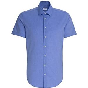 Seidensticker Businesshemd voor heren, slim fit, strijkvrij, kent-kraag, korte mouwen, 100% katoen, blauw (middenblauw 11), 44